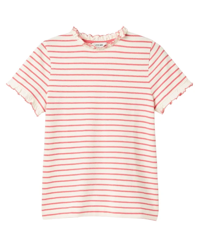 YEAR-End Clearance Daisy Short Sleeve Frilled Neck Top - Pink/Cream