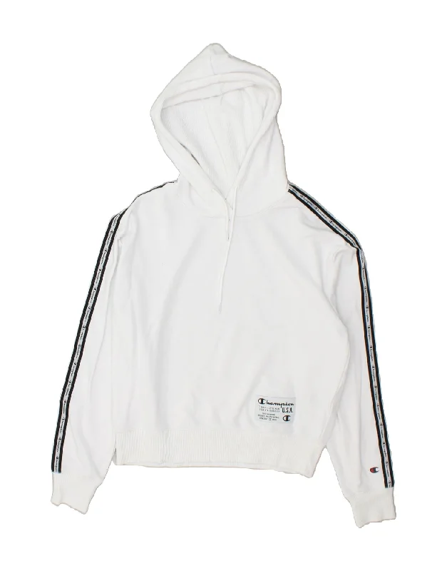 Big Savings CHAMPION Womens Crop Hoodie Jumper UK 16 Large White Cotton