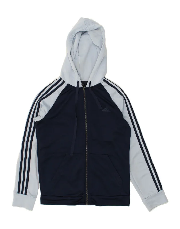 Flash Sale ADIDAS Womens Zip Hoodie Sweater UK 14 Medium Navy Blue Colourblock