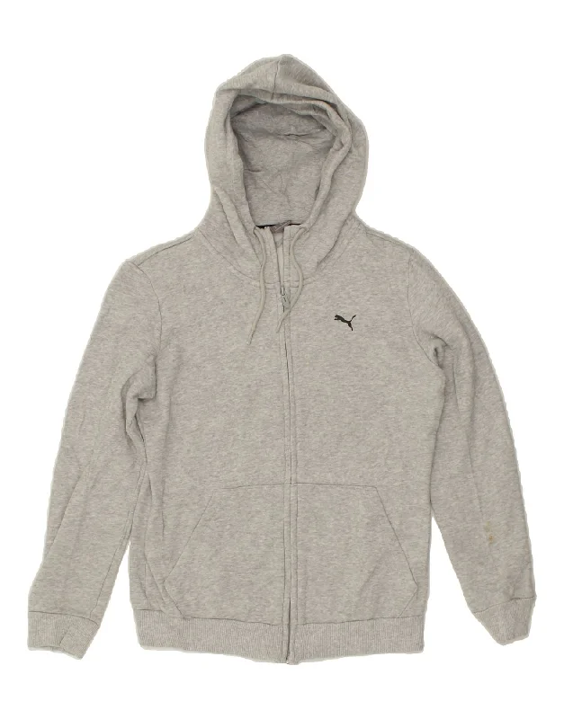 Bargain Blast PUMA Womens Loose Fit Graphic Zip Hoodie Sweater UK 6 XS Grey Cotton