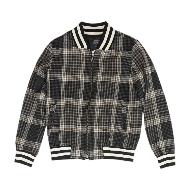 Super Bargain Brown Plaid Bomber Jacket