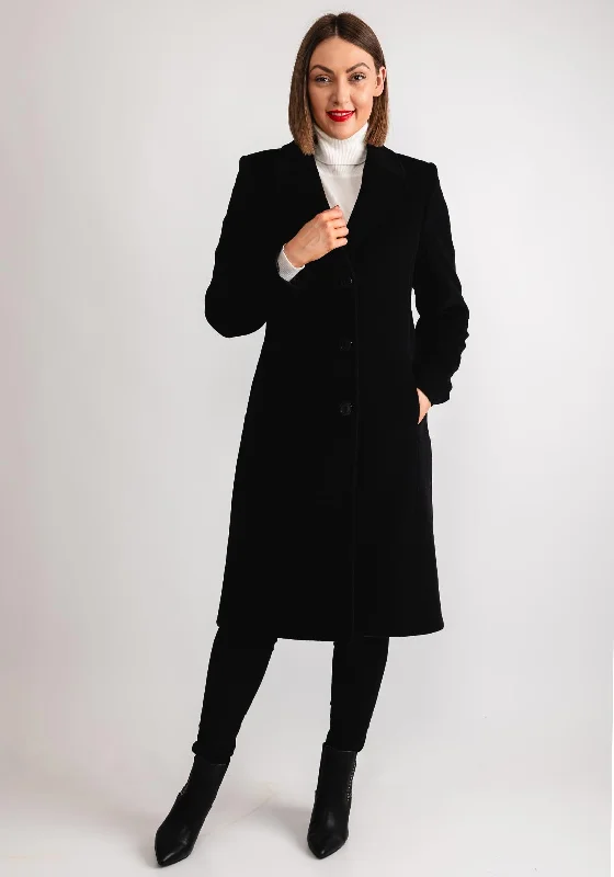 Price Drop Christina Felix Classic Tailored Wool Cashmere Blend Long Coat, Black