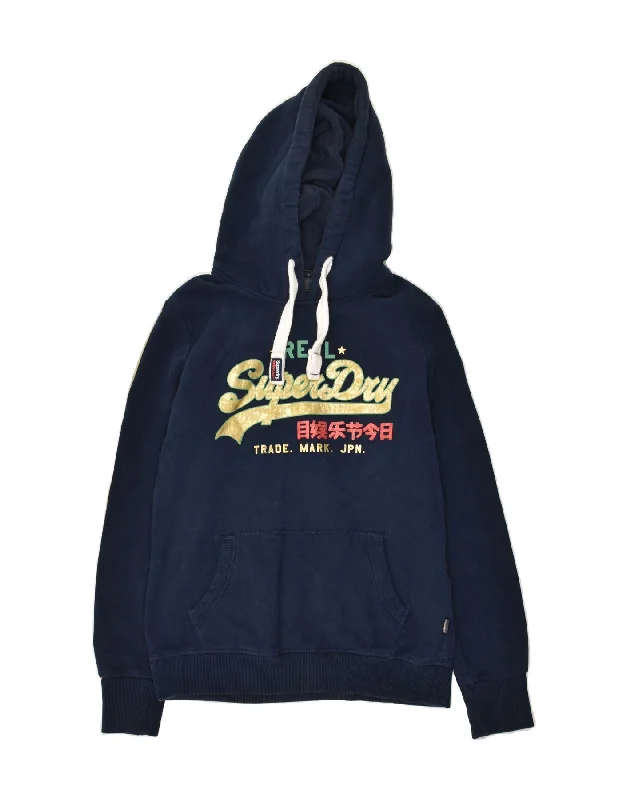 Major Savings SUPERDRY Womens Graphic Hoodie Jumper UK 12 Medium Navy Blue Colourblock
