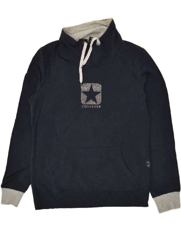 Big Discounts CONVERSE Womens Roll Neck Sweatshirt Jumper UK 14 Large Navy Blue Cotton