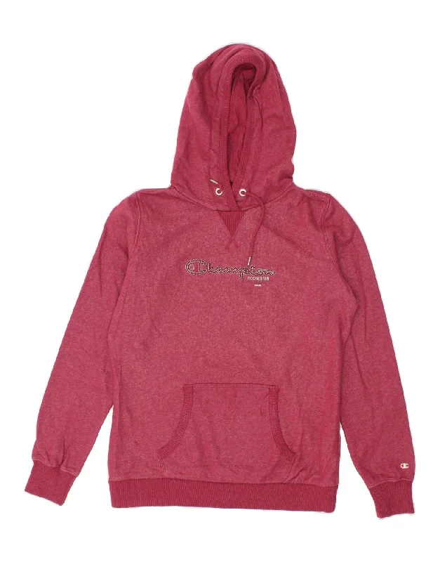 Online Only CHAMPION Womens Graphic Hoodie Jumper UK 14 Medium Pink Cotton