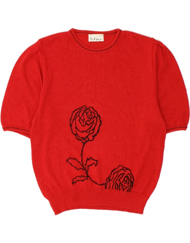 Weekend Deal VINTAGE Womens Short Sleeve Crew Neck Jumper Sweater IT 44 Medium Red