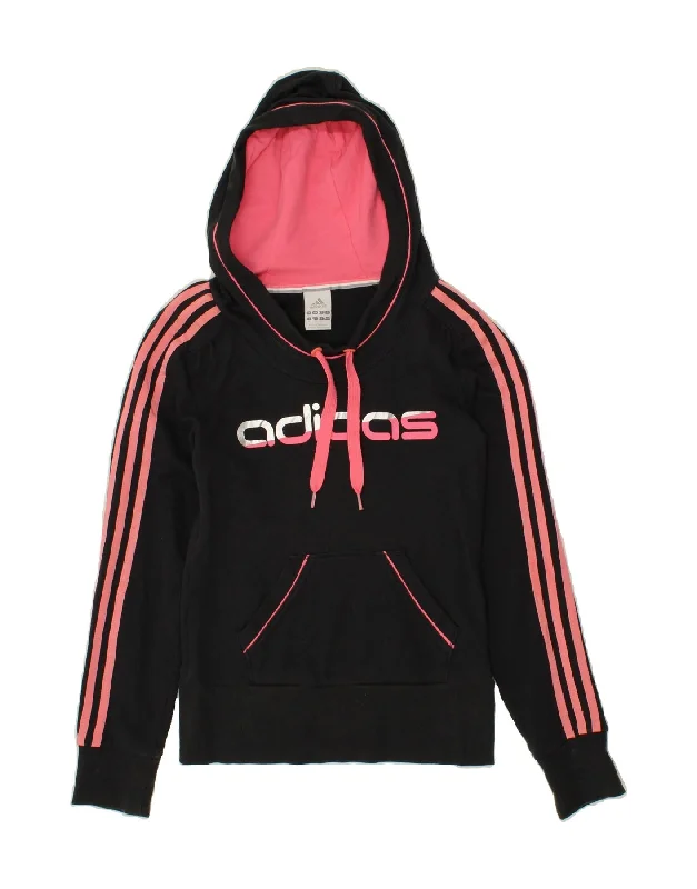 Today Only ADIDAS Womens Graphic Hoodie Jumper UK 8 Small Black Cotton