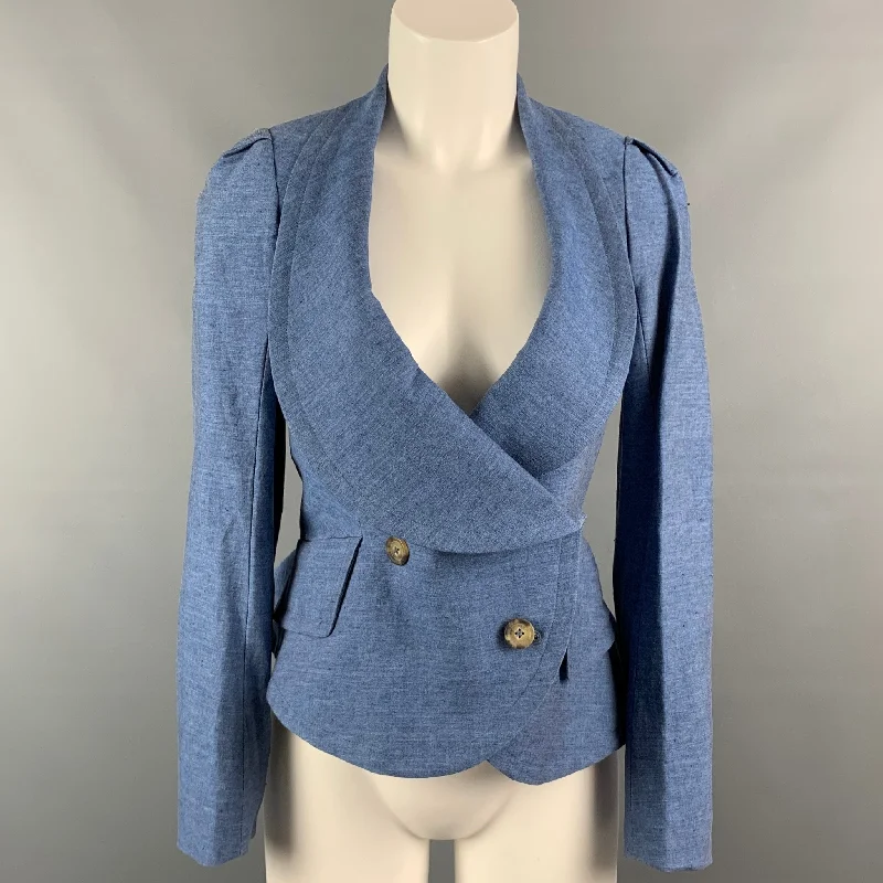 Overstock VIVIENNE WESTWOOD ANGLOMANIA Size 4 Blue Linen Blend Wide Collar Jacket