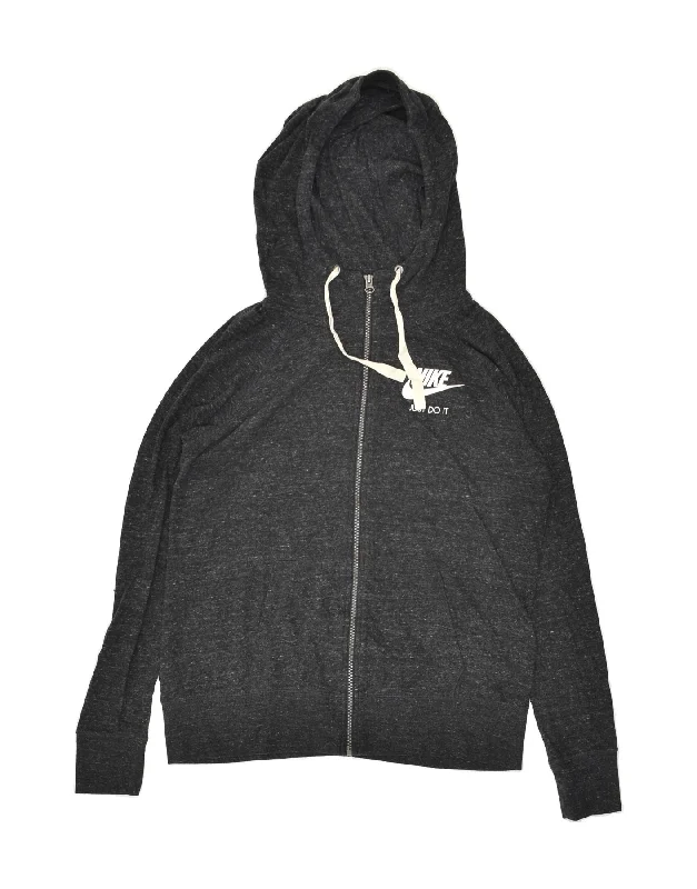 Today’s Deal NIKE Womens Graphic Zip Hoodie Sweater UK 16 Large Grey Flecked Cotton