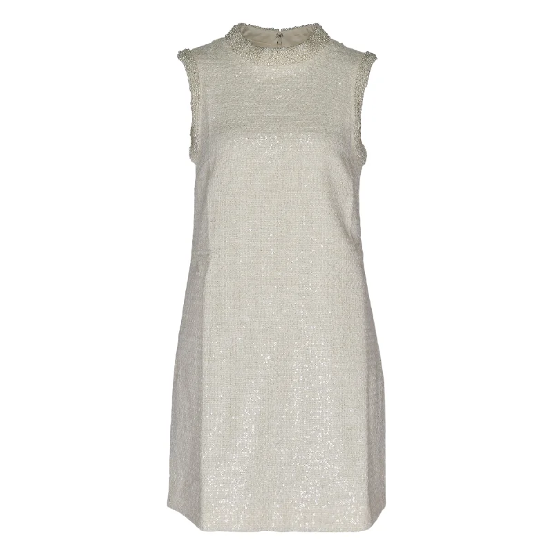 Deal of the Week Cream Boucle Pearl Trim Mini Dress