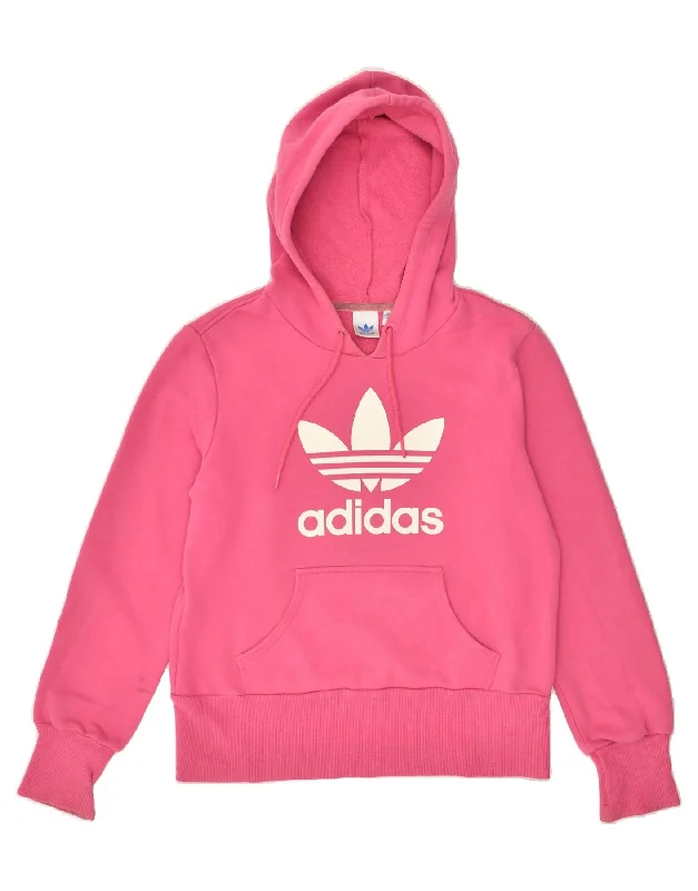Stock Clearance ADIDAS Womens Graphic Hoodie Jumper IT 42 Medium Pink Cotton