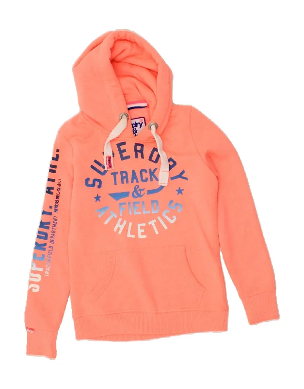 Instant Savings SUPERDRY Womens Graphic Hoodie Jumper UK 6 XS Orange Cotton
