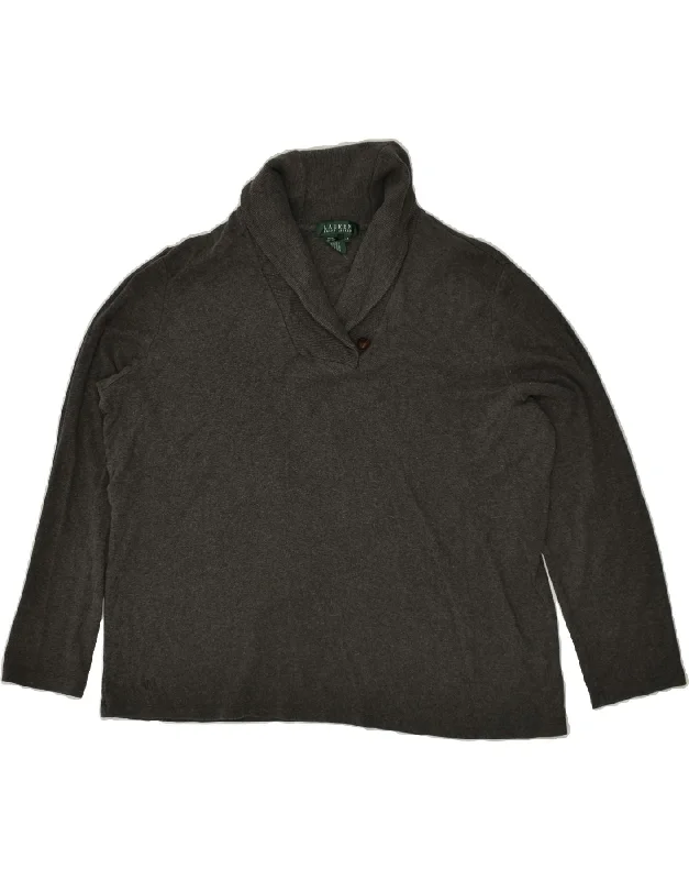 Price Break RALPH LAUREN Womens Shawl Neck Jumper Sweater UK 20 2XL Grey Cotton