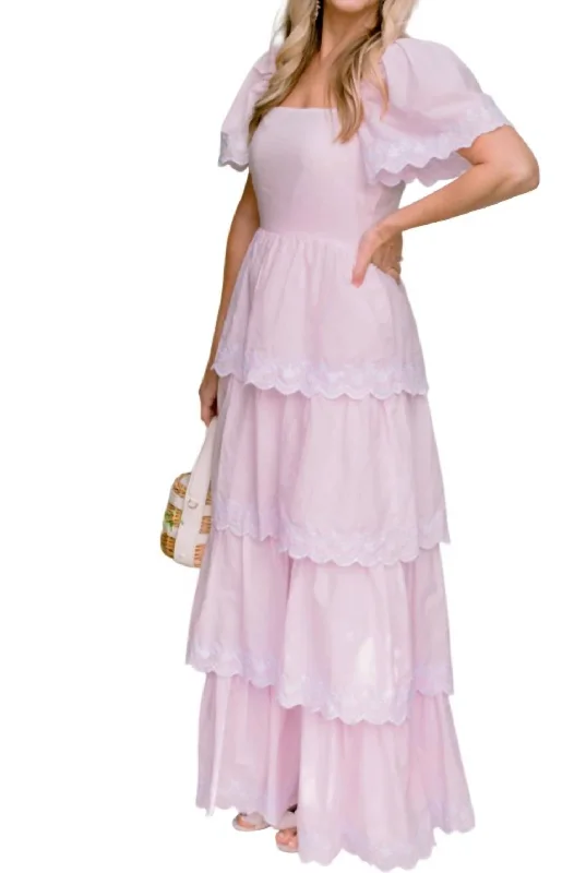 Act Now Square Neck Tiered Hem Maxi Dress In Blush