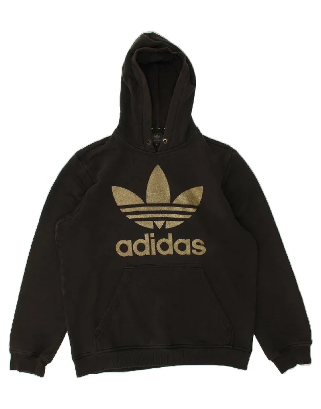 Price Drop ADIDAS Womens Graphic Hoodie Jumper UK 14 Medium Black Cotton