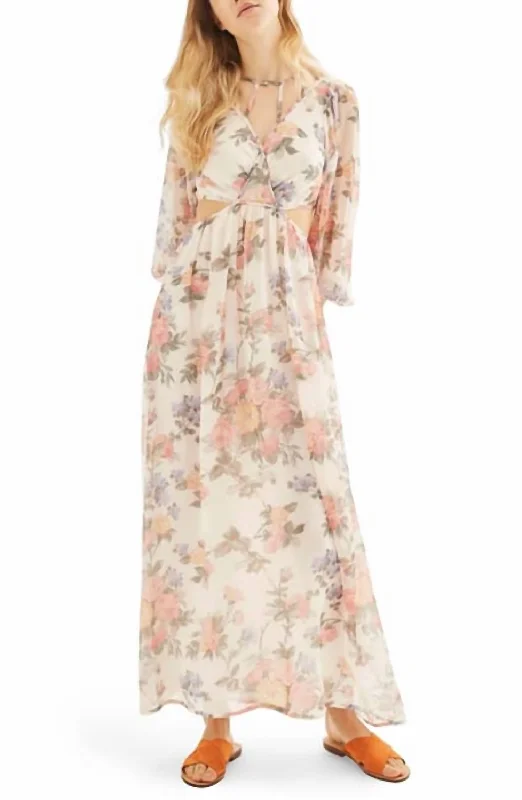 Price Drop Floral Print Textured Sheer Chiffon Maxi Dress In Multicolor