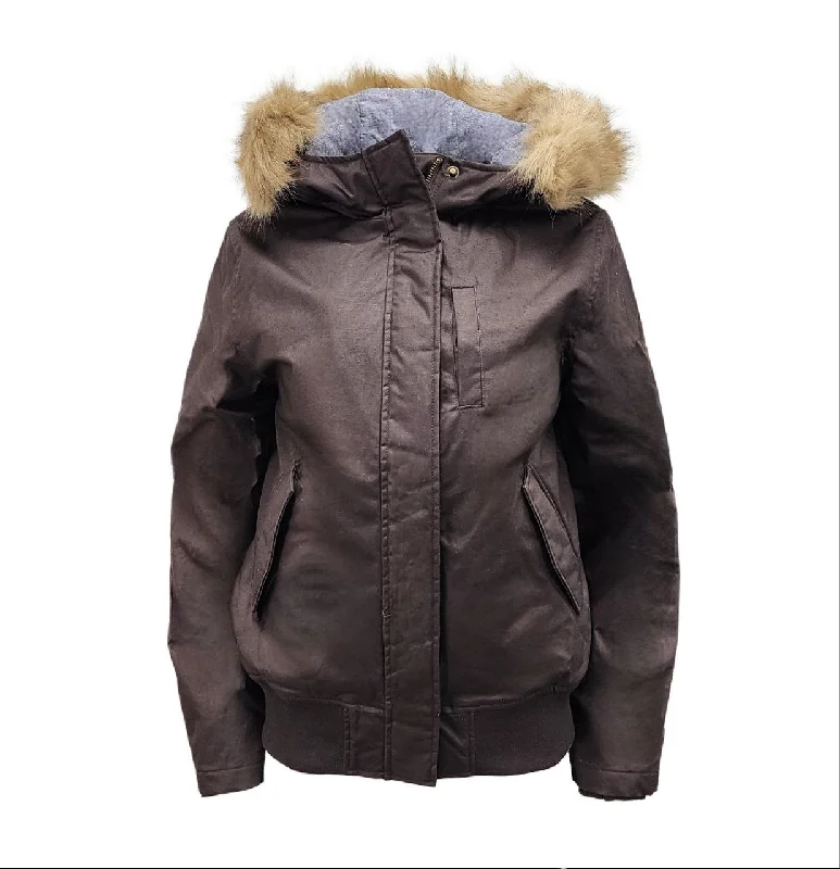 Discount Days HoodLamb Women's Dark Brown Short Furry Hooded Hemp Vegan Jacket NWT