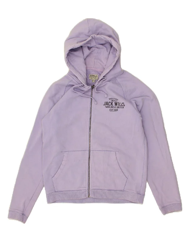 Savings Galore JACK WILLS Womens Zip Hoodie Sweater UK 12 Medium Purple Cotton