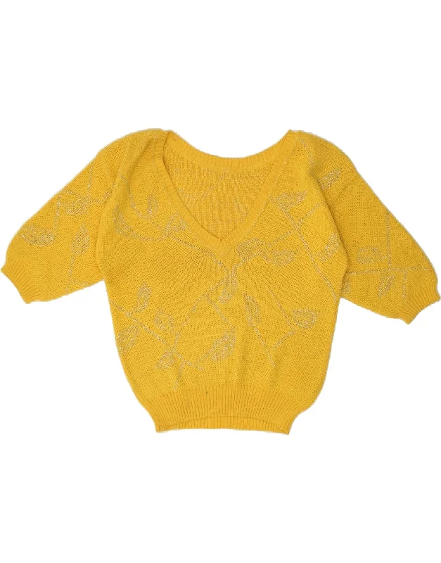 New Deals VINTAGE Womens 3/4 Sleeve V-Neck Jumper Sweater IT 44 Medium Yellow Cotton New Deals VINTAGE Womens 3/4 Sleeve V-Neck Jumper Sweater IT 44 Medium Yellow Cotton