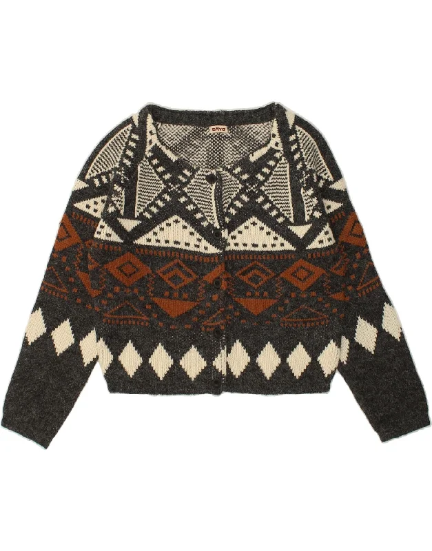 Inventory Reduction VINTAGE Womens Crop Cardigan Sweater UK 16 Large Grey Fair Isle Polyamide Inventory Reduction VINTAGE Womens Crop Cardigan Sweater UK 16 Large Grey Fair Isle Polyamide