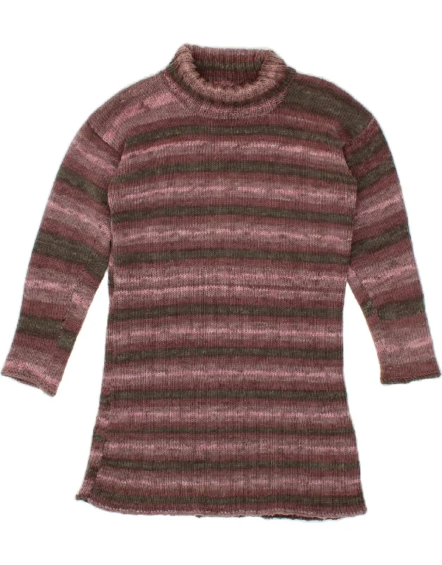 Shop and Save VINTAGE Womens Roll Neck Jumper Sweater UK 8 Small Purple Striped