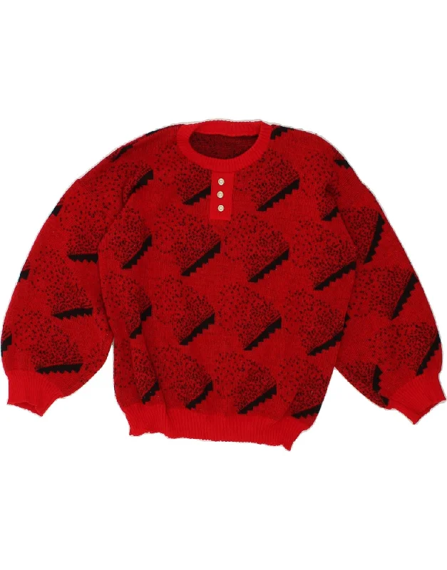 New Markdowns VINTAGE Womens Abstract Pattern Crew Neck Jumper Sweater UK 12 Medium Red