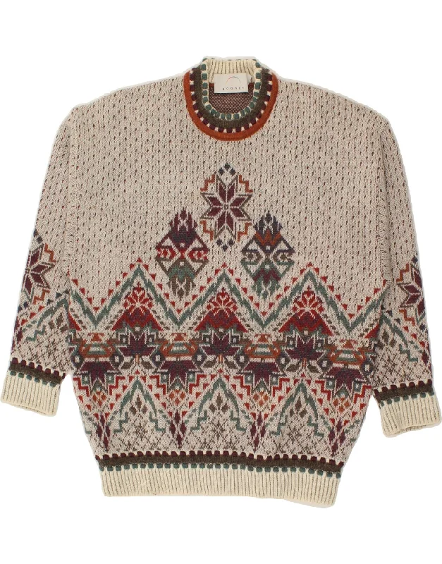 Special Price BOGNER Womens Crew Neck Jumper Sweater EU 38 Medium Beige Fair Isle Wool