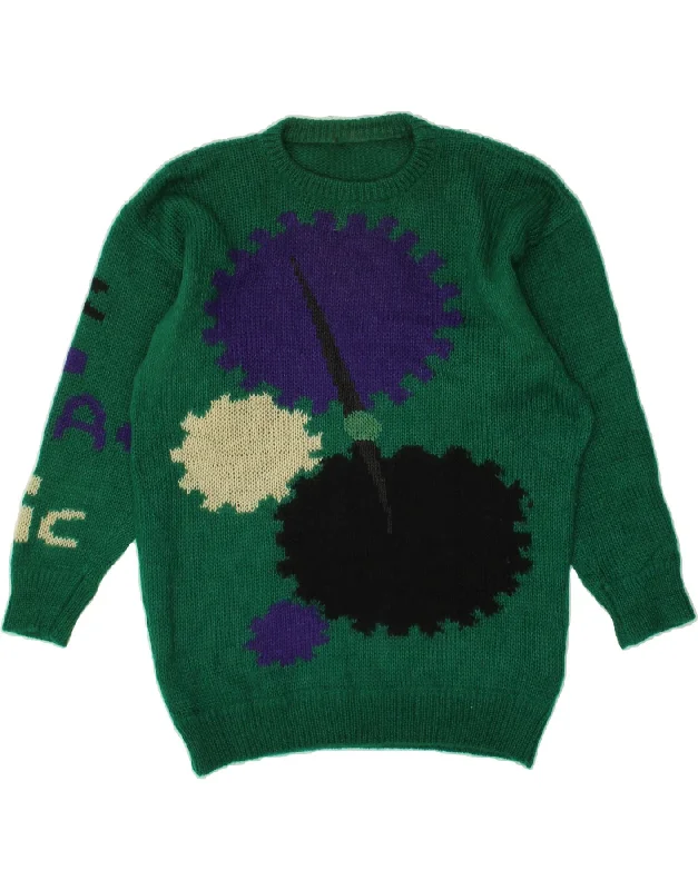 Price Cut VINTAGE Womens Crew Neck Jumper Sweater UK 16 Large Green Colourblock Wool Price Cut VINTAGE Womens Crew Neck Jumper Sweater UK 16 Large Green Colourblock Wool