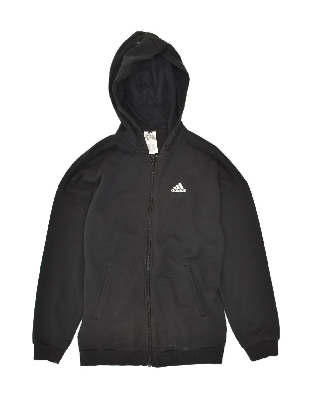 Super Sale ADIDAS Womens Graphic Zip Hoodie Sweater UK 4/6 XS Black Cotton