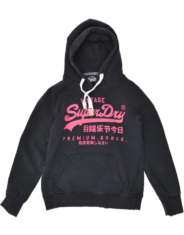 New Deals SUPERDRY Womens Graphic Hoodie Jumper UK 14 Medium Black Cotton