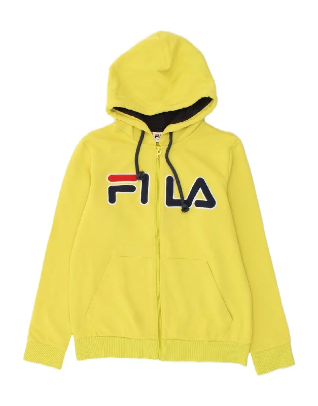 Midnight Sale FILA Womens Heritage Graphic Zip Hoodie Sweater UK 16 Large Yellow Cotton