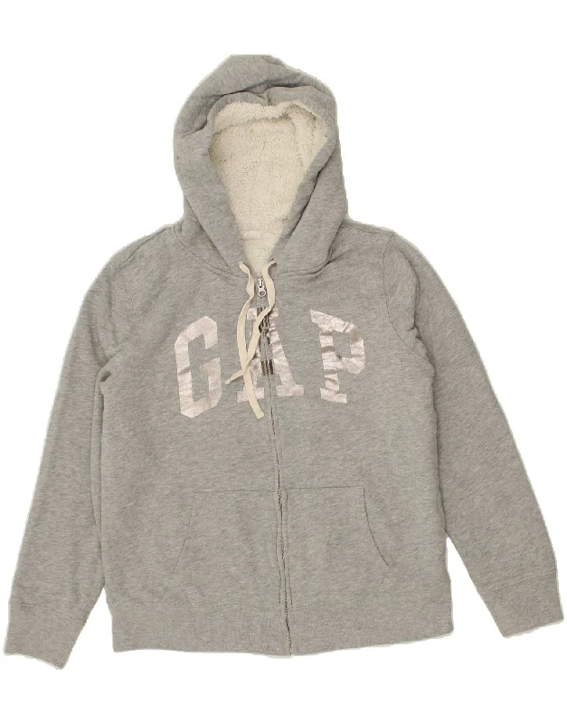 Sale Event GAP Womens Graphic Zip Hoodie Sweater UK 16 Large Grey Cotton