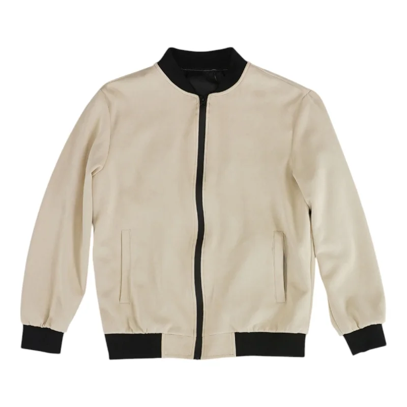 Online Only Beige Solid Bomber Jacket