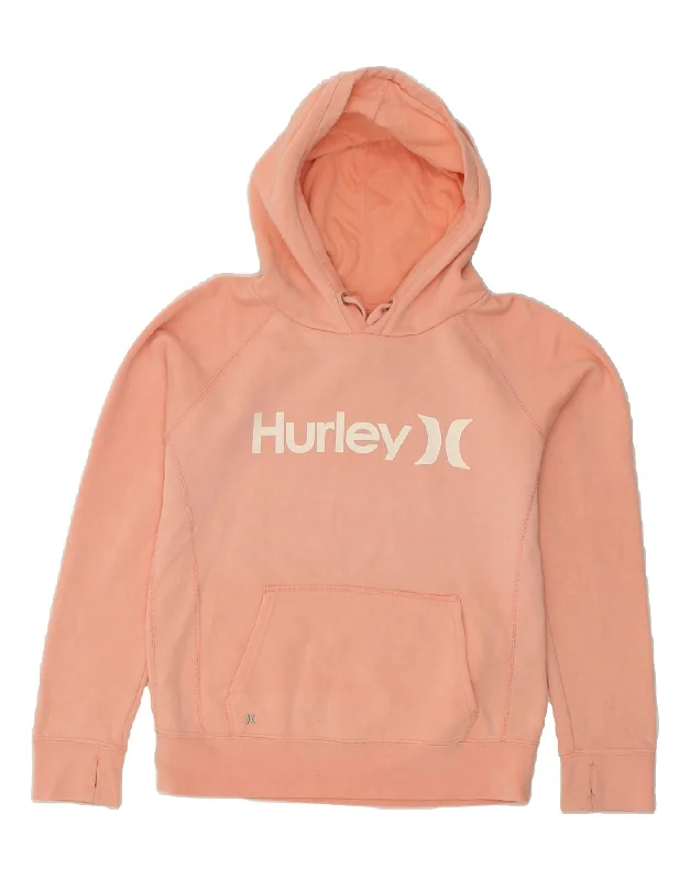 Mega Sale HURLEY Womens Graphic Hoodie Jumper UK 10 Small Pink Cotton