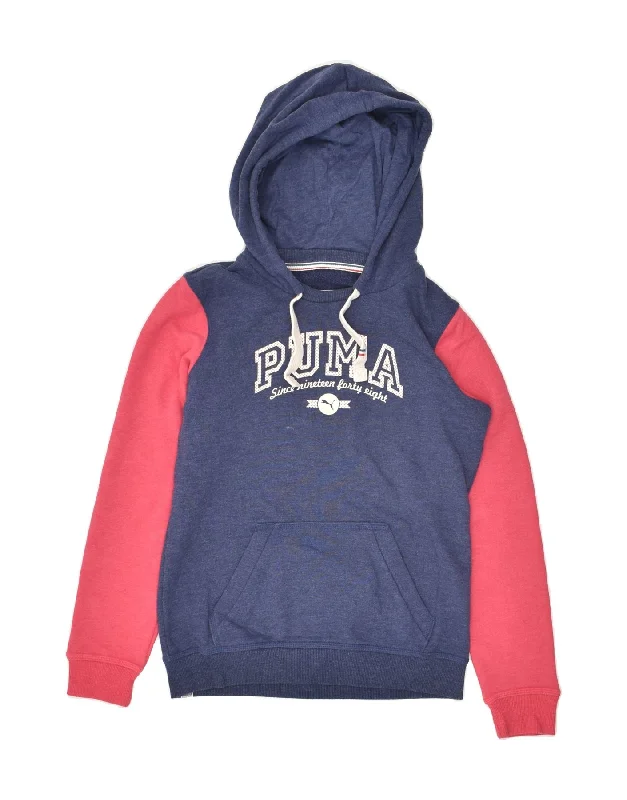 Unbeatable Prices PUMA Womens Graphic Hoodie Jumper UK 8 Small Navy Blue Colourblock Unbeatable Prices PUMA Womens Graphic Hoodie Jumper UK 8 Small Navy Blue Colourblock