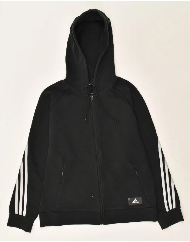 Special Promotion ADIDAS Womens Zip Hoodie Sweater UK 12/14 Medium Black Cotton
