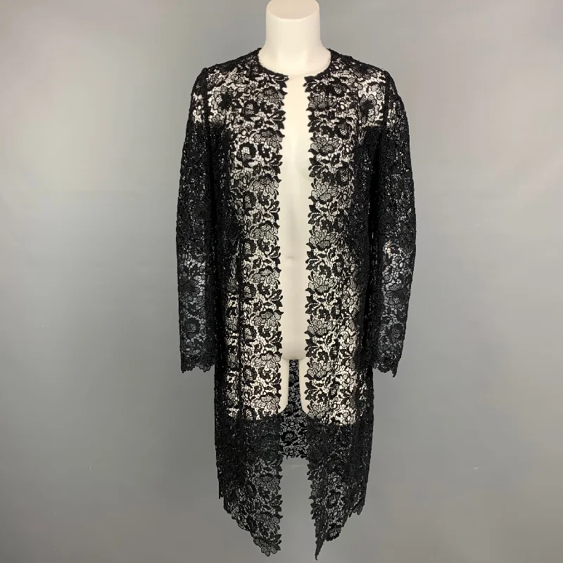 Act Now RALPH LAUREN Purple Label Size 2 Black Guipure Cotton Blend Open Front Coat