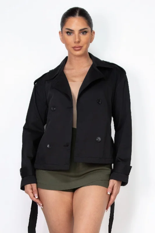 Inventory Reduction Double-breasted Waist-tie Trench Coat