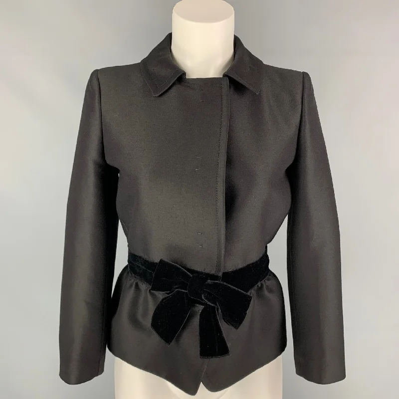 Price Buster GIAMBATTISTA VALLI Size 6 Black Wool / Silk Bow Jacket