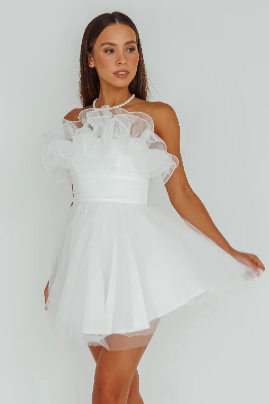 Season Finale Sale My Beloved Organza Frill Mini Dress White